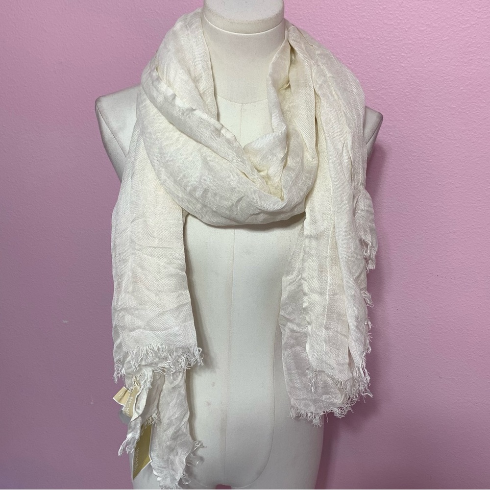 MICHAEL Michael Kors Cream Linen Blend Fringed Scarf
